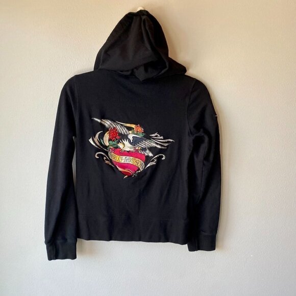 Harley Davidson Embroidered Heart Zip Up Hoodie XS - Picture 1 of 10